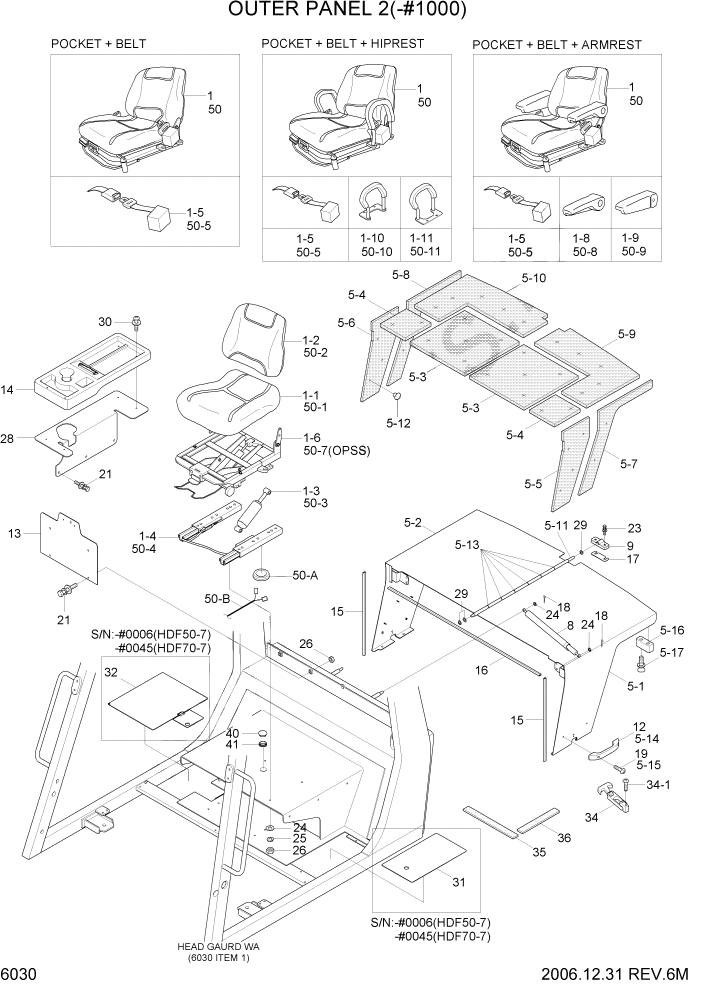 Схема запчастей Hyundai HDF50/HDF70-7 - PAGE 6030 OUTER PANEL 2(-#1000) СТРУКТУРА