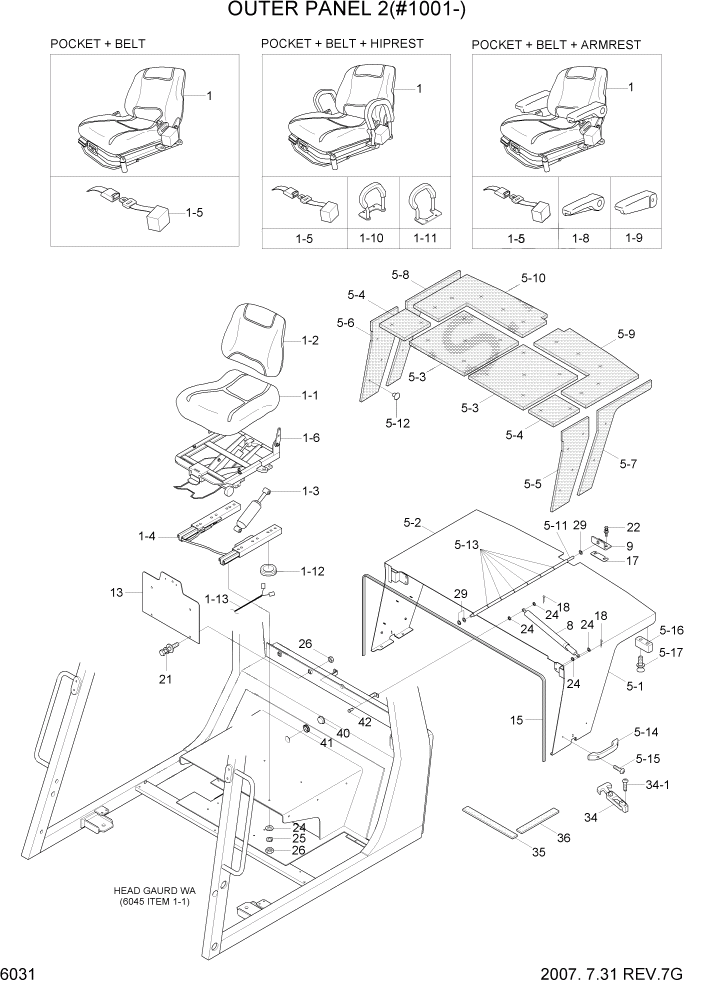 Схема запчастей Hyundai HDF50/HDF70-7 - PAGE 6031 OUTER PANEL 2(#1001-) СТРУКТУРА