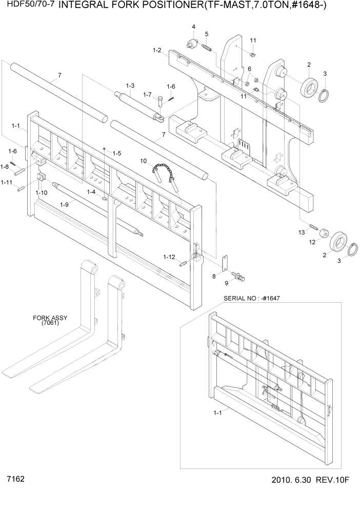 Схема запчастей Hyundai HDF50/HDF70-7 - PAGE 7162 INTEGRAL FORK POSITIONER(TF-MAST,7.0TON) РАБОЧЕЕ ОБОРУДОВАНИЕ