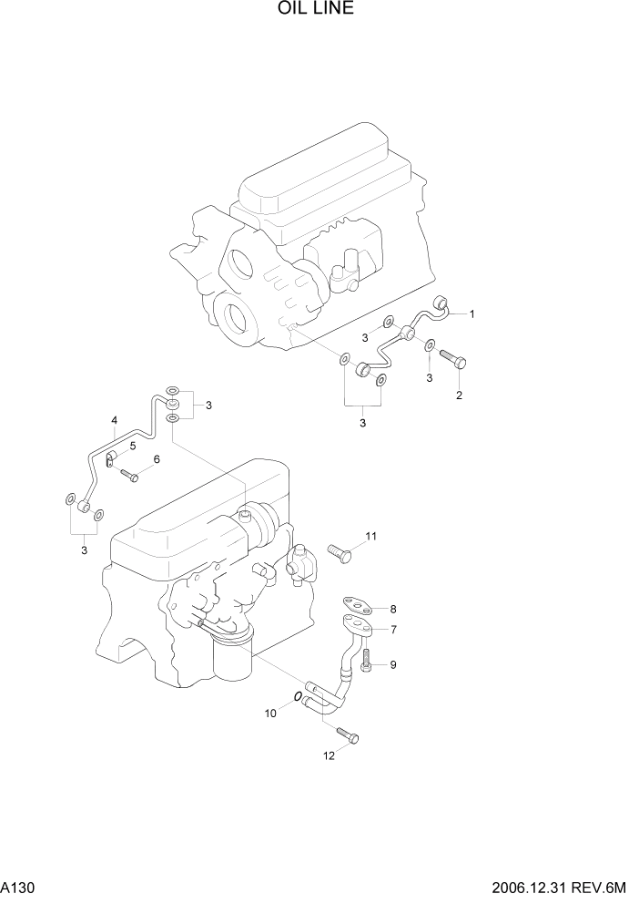 Схема запчастей Hyundai HDF50/HDF70-7 - PAGE A130 OIL LINE ДВИГАТЕЛЬ БАЗА (# 1001)