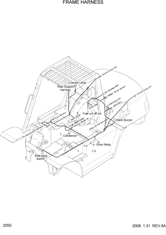 Схема запчастей Hyundai HDF50/HDF70-7S - PAGE 2050 FRAME HARNESS ЭЛЕКТРИЧЕСКАЯ СИСТЕМА