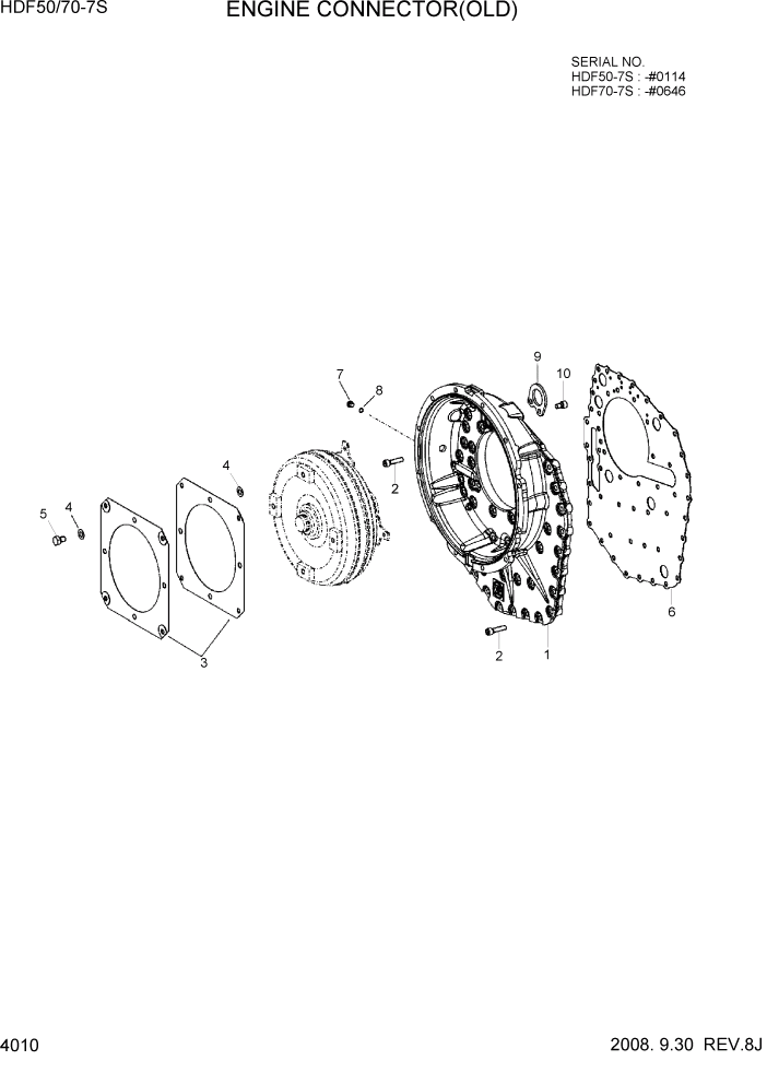 Схема запчастей Hyundai HDF50/HDF70-7S - PAGE 4010 ENGINE CONNECTOR(OLD) СИЛОВАЯ СИСТЕМА