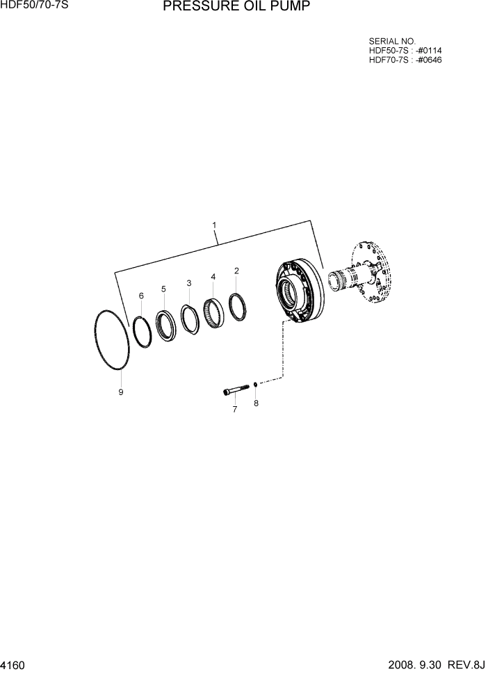 Схема запчастей Hyundai HDF50/HDF70-7S - PAGE 4160 PRESSURE OIL PUMP(OLD) СИЛОВАЯ СИСТЕМА