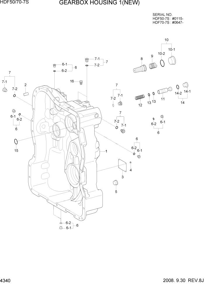Схема запчастей Hyundai HDF50/HDF70-7S - PAGE 4340 GEARBOX HOUSING 1(NEW) СИЛОВАЯ СИСТЕМА