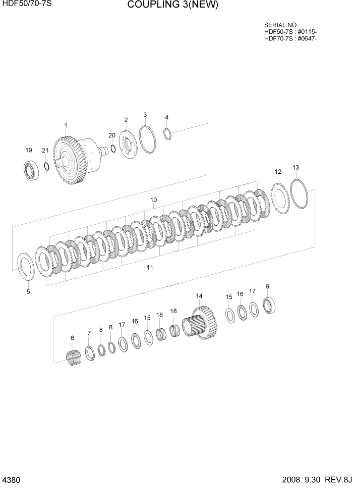 Схема запчастей Hyundai HDF50/HDF70-7S - PAGE 4380 COUPLING 3(NEW) СИЛОВАЯ СИСТЕМА