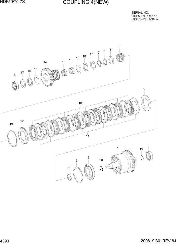 Схема запчастей Hyundai HDF50/HDF70-7S - PAGE 4390 COUPLING 4(NEW) СИЛОВАЯ СИСТЕМА