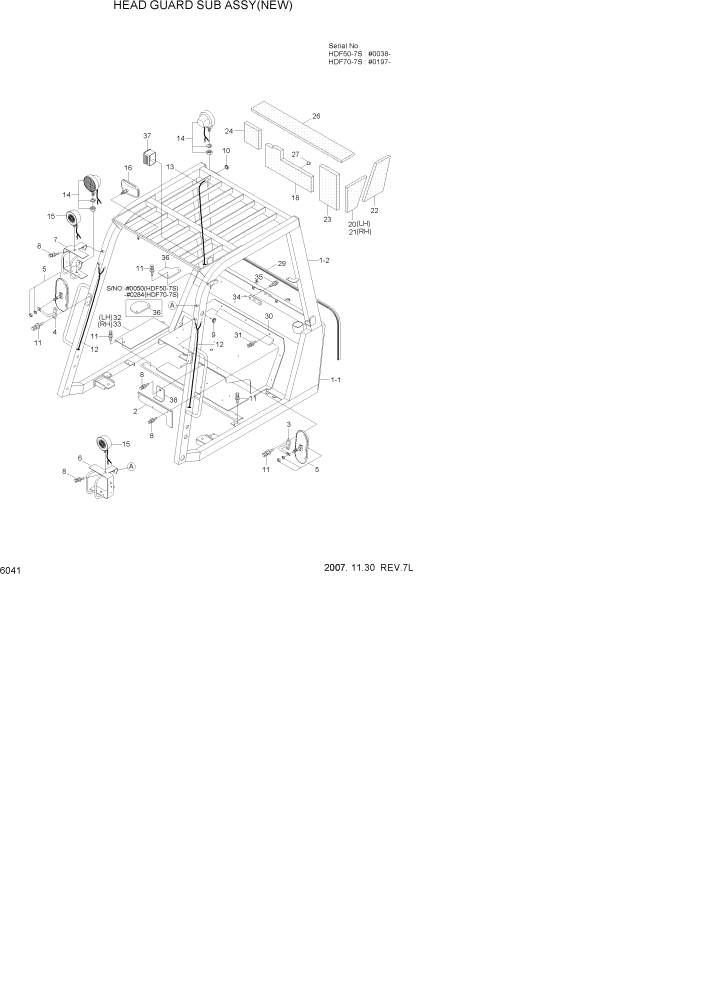 Схема запчастей Hyundai HDF50/HDF70-7S - PAGE 6041 HEAD GUARD SUB ASSY(NEW) СТРУКТУРА