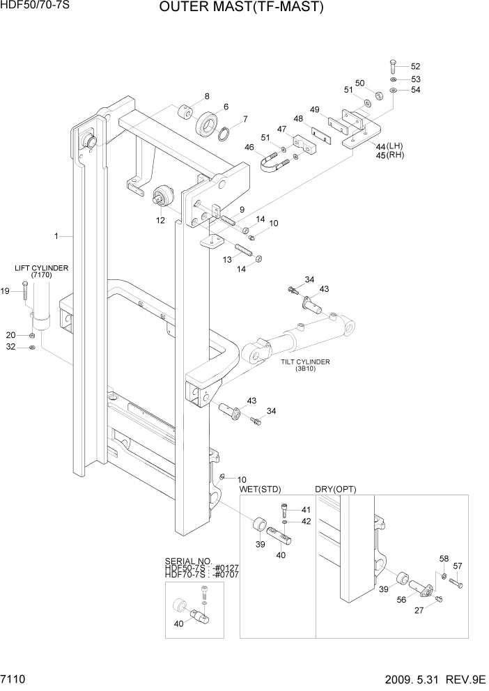 Схема запчастей Hyundai HDF50/HDF70-7S - PAGE 7110 OUTER MAST(TF-MAST) РАБОЧЕЕ ОБОРУДОВАНИЕ