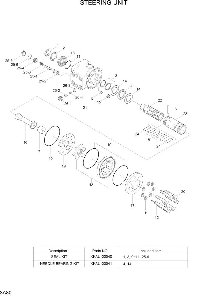 Схема запчастей Hyundai 80D-7 - PAGE 3A80 STEERING UNIT ГИДРАВЛИЧЕСКАЯ СИСТЕМА