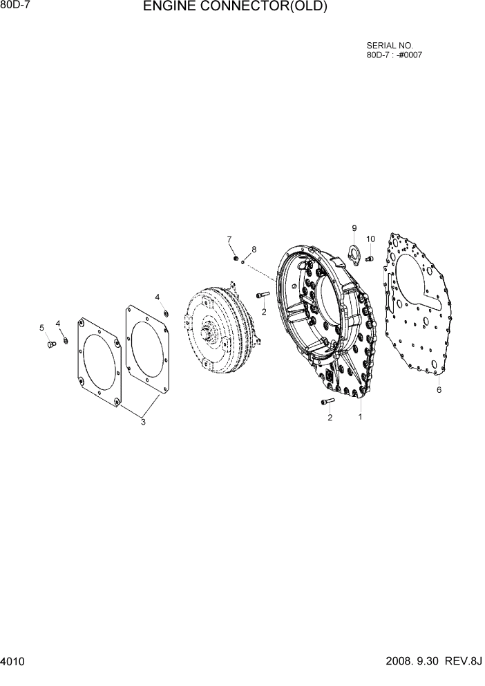 Схема запчастей Hyundai 80D-7 - PAGE 4010 ENGINE CONNECTOR(OLD) СИЛОВАЯ СИСТЕМА