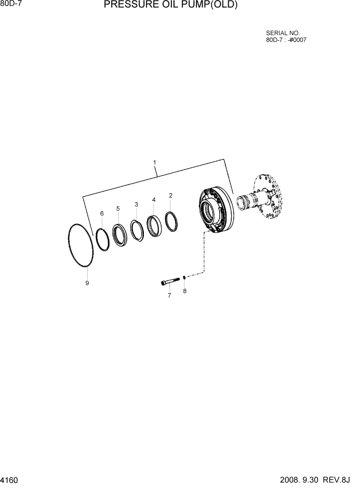 Схема запчастей Hyundai 80D-7 - PAGE 4160 PRESSURE OIL PUMP(OLD) СИЛОВАЯ СИСТЕМА