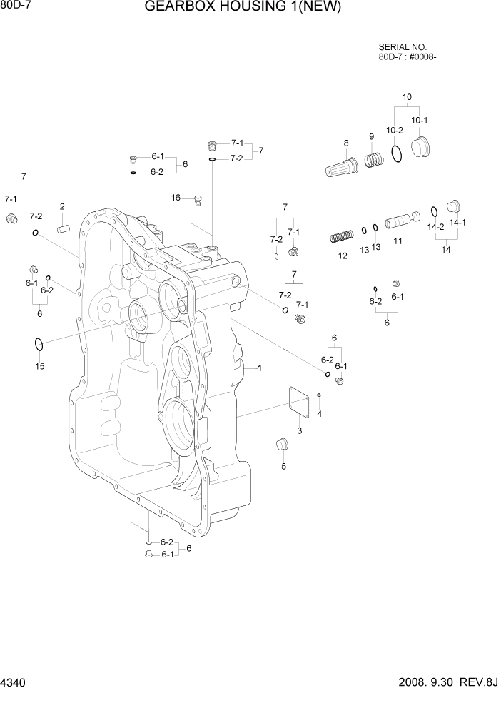 Схема запчастей Hyundai 80D-7 - PAGE 4340 GEARBOX HOUSING 1(NEW) СИЛОВАЯ СИСТЕМА
