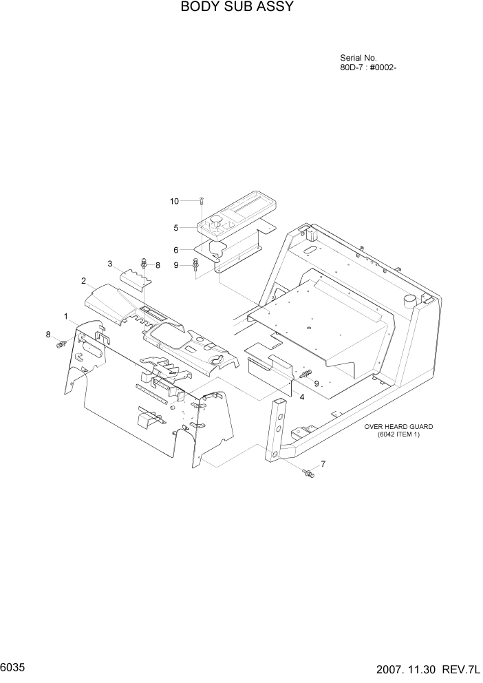Схема запчастей Hyundai 80D-7 - PAGE 6035 BODY SUB ASSY СТРУКТУРА