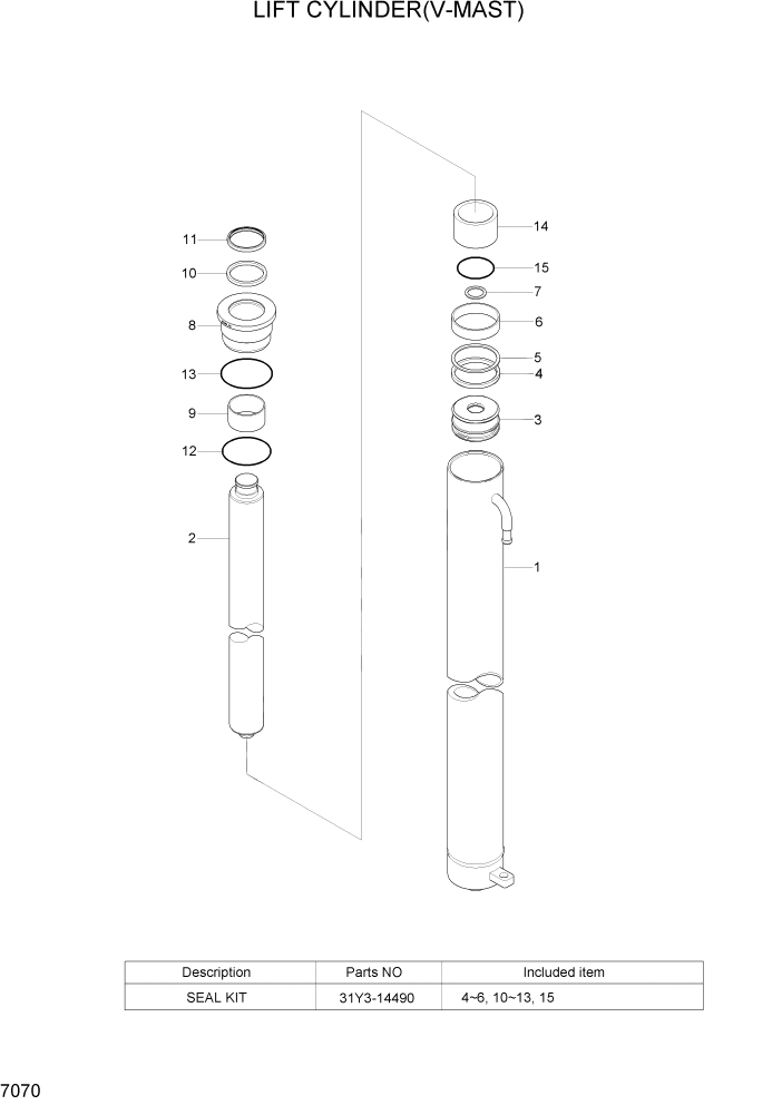 Схема запчастей Hyundai 80D-7 - PAGE 7070 LIFT CYLINDER(V-MAST) РАБОЧЕЕ ОБОРУДОВАНИЕ