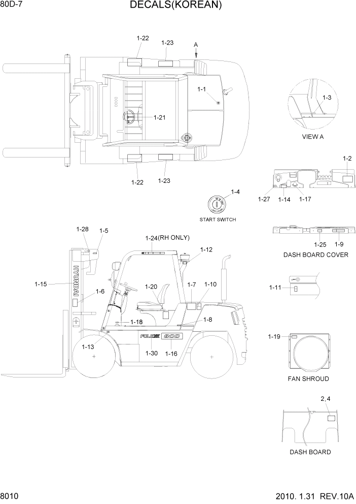 Схема запчастей Hyundai 80D-7 - PAGE 8010 DECALS(KOREAN) ДРУГИЕ ЧАСТИ