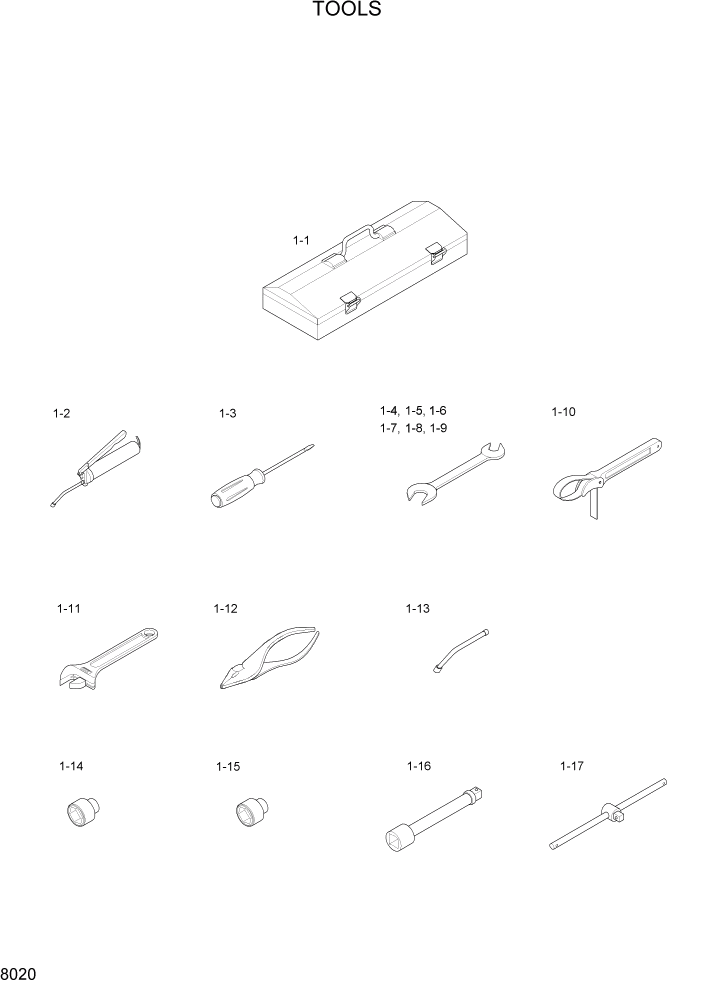Схема запчастей Hyundai 80D-7 - PAGE 8020 TOOLS ДРУГИЕ ЧАСТИ