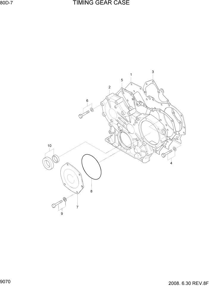 Схема запчастей Hyundai 80D-7 - PAGE 9070 TIMING GEAR CASE ДВИГАТЕЛЬ БАЗА