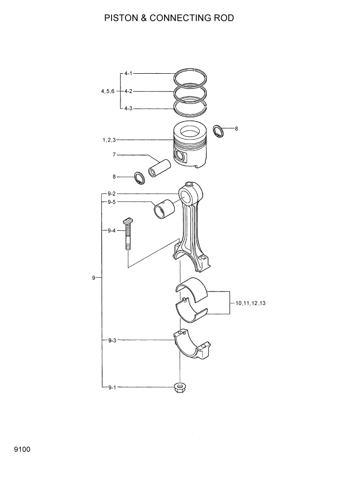 Схема запчастей Hyundai 80D-7 - PAGE 9100 PISTON & CONNECTING ROD ДВИГАТЕЛЬ БАЗА