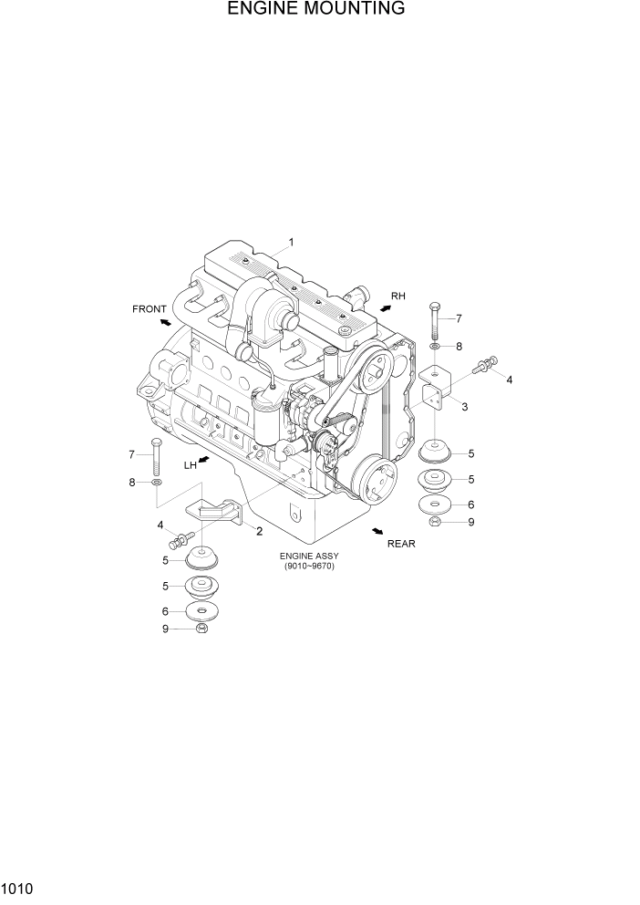 Схема запчастей Hyundai 100/120/130/160D-7 - PAGE 1010 ENGINE MOUNTING СИСТЕМА ДВИГАТЕЛЯ