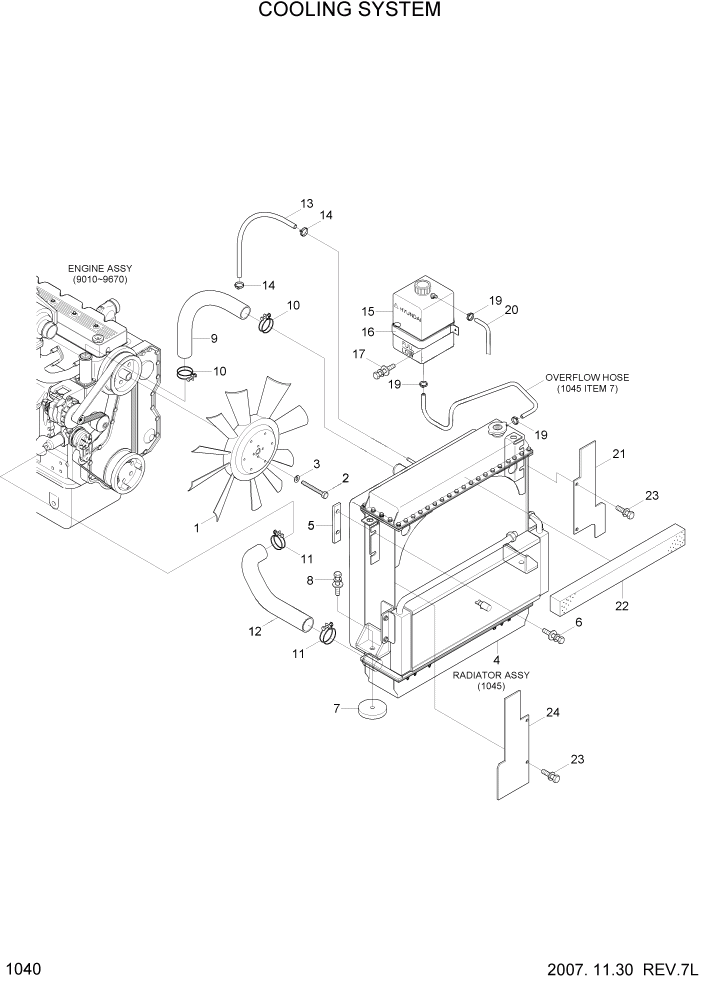 Схема запчастей Hyundai 100/120/130/160D-7 - PAGE 1040 COOLING SYSTEM СИСТЕМА ДВИГАТЕЛЯ