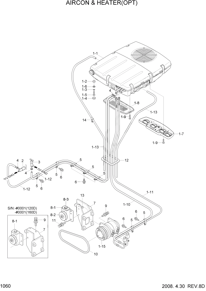 Схема запчастей Hyundai 100/120/130/160D-7 - PAGE 1060 AIRCON & HEATER(OPT) СИСТЕМА ДВИГАТЕЛЯ