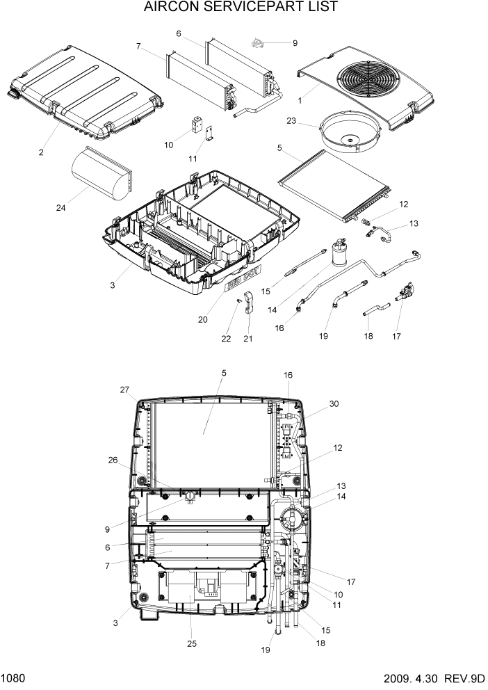 Схема запчастей Hyundai 100/120/130/160D-7 - PAGE 1080 AIRCON SERVICEPARTS LIST СИСТЕМА ДВИГАТЕЛЯ