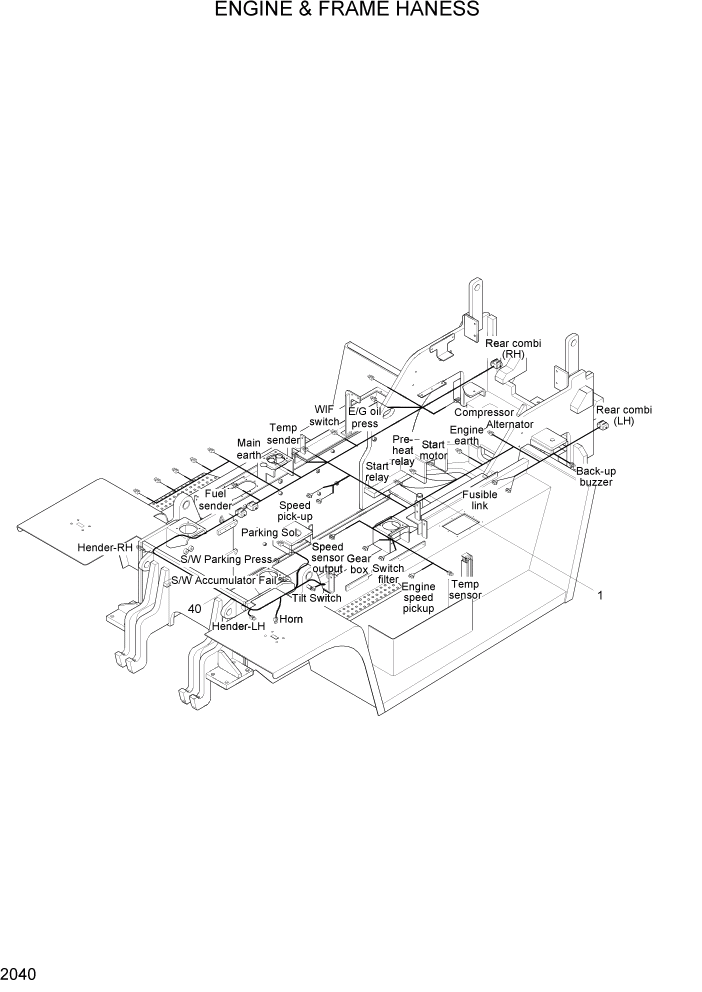 Схема запчастей Hyundai 100/120/130/160D-7 - PAGE 2040 ENGINE & FRAME HARNESS ЭЛЕКТРИЧЕСКАЯ СИСТЕМА
