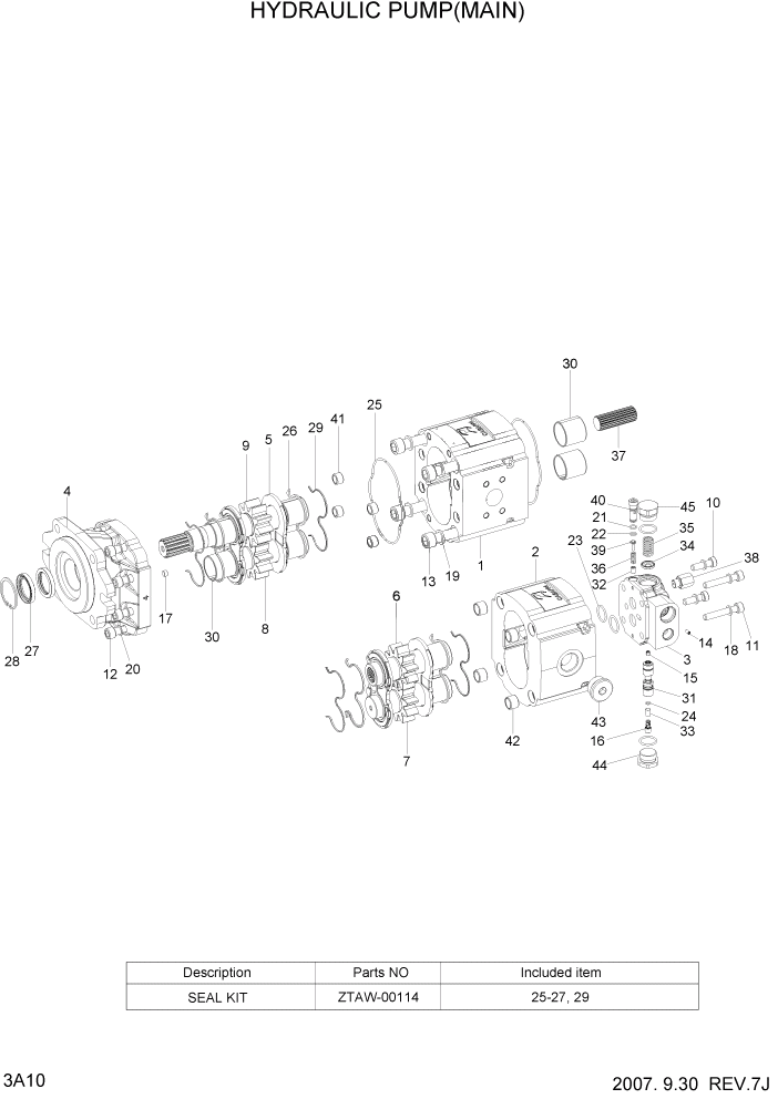Схема запчастей Hyundai 100/120/130/160D-7 - PAGE 3A10 HYDRAULIC PUMP(MAIN) ГИДРАВЛИЧЕСКАЯ СИСТЕМА