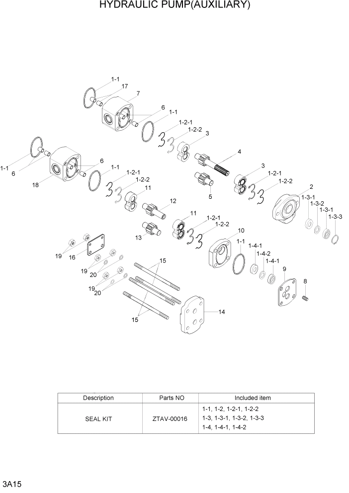 Схема запчастей Hyundai 100/120/130/160D-7 - PAGE 3A15 HYDRAULIC PUMP(AUXILIARY) ГИДРАВЛИЧЕСКАЯ СИСТЕМА