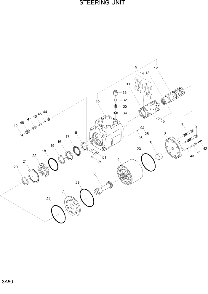Схема запчастей Hyundai 100/120/130/160D-7 - PAGE 3A50 STEERING UNIT ГИДРАВЛИЧЕСКАЯ СИСТЕМА