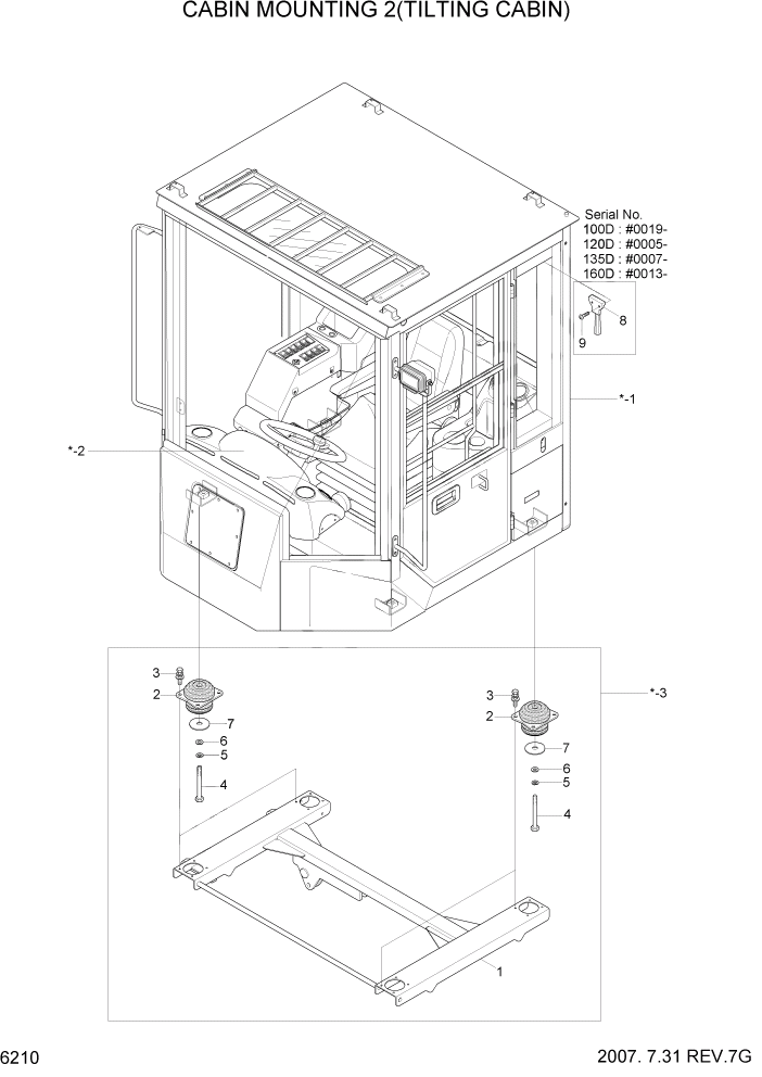 Схема запчастей Hyundai 100/120/130/160D-7 - PAGE 6210 CABIN MOUNTING 2(TILTING CABIN) СТРУКТУРА