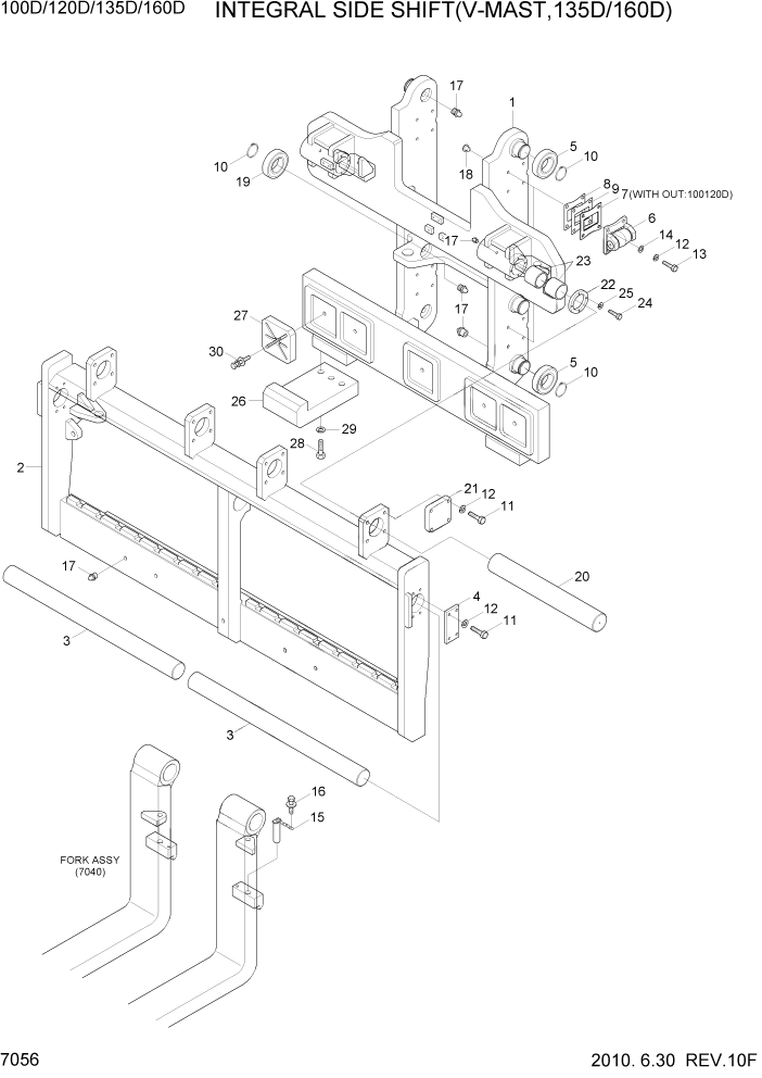 Схема запчастей Hyundai 100/120/130/160D-7 - PAGE 7056 INTEGRAL SIDE SHIFT(V-MAST) РАБОЧЕЕ ОБОРУДОВАНИЕ