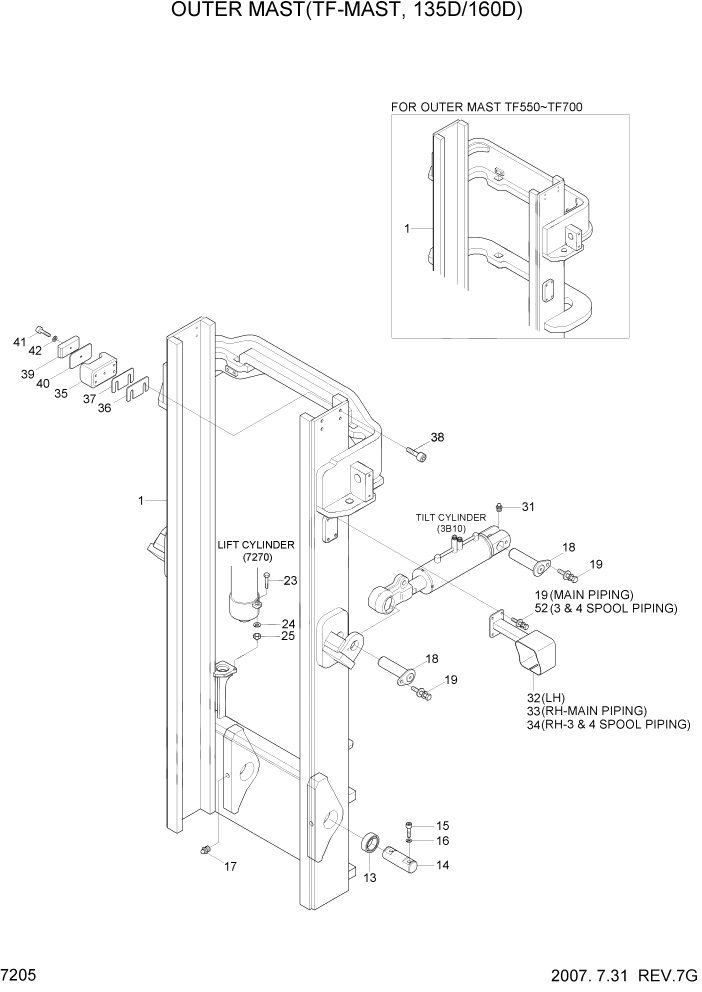 Схема запчастей Hyundai 100/120/130/160D-7 - PAGE 7205 OUTER MAST(TF-MAST, 135D/160D) РАБОЧЕЕ ОБОРУДОВАНИЕ