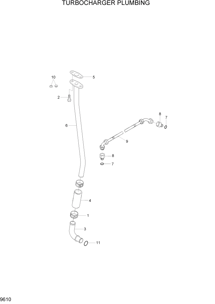 Схема запчастей Hyundai 100/120/130/160D-7 - PAGE 9610 TURBOCHARGER PLUMBING ДВИГАТЕЛЬ БАЗА