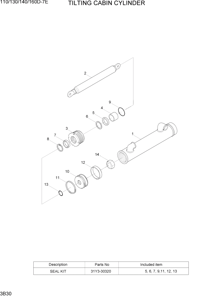 Схема запчастей Hyundai 110/130/140/160D-7E - PAGE 3B30 TILTING CABIN CYLINDER ГИДРАВЛИЧЕСКАЯ СИСТЕМА