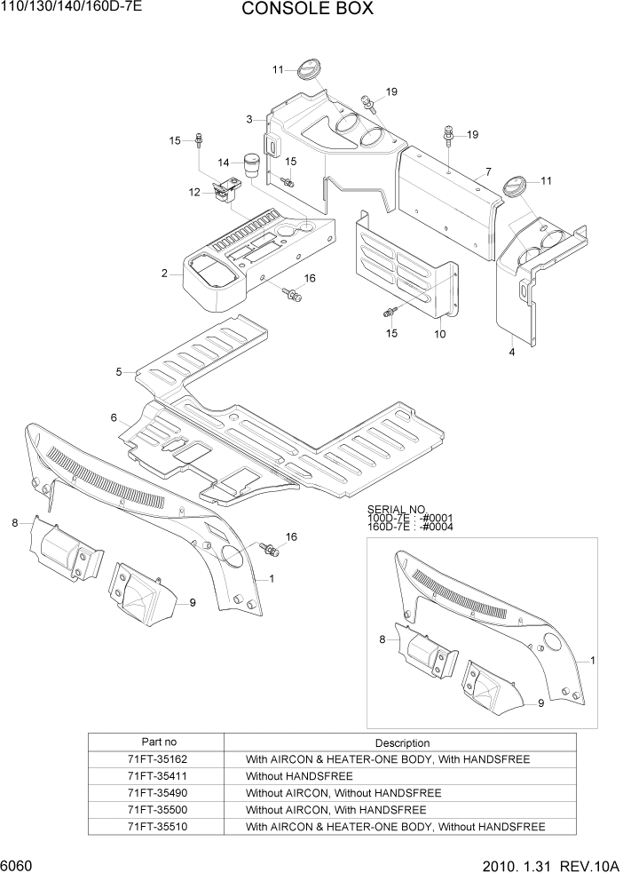 Схема запчастей Hyundai 110/130/140/160D-7E - PAGE 6060 CONSOLE BOX СТРУКТУРА