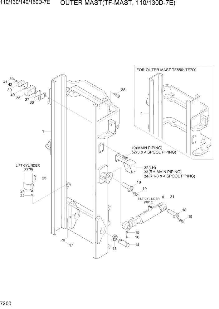 Схема запчастей Hyundai 110/130/140/160D-7E - PAGE 7200 OUTER MAST(TF-MAST, 110/130D-7E) РАБОЧЕЕ ОБОРУДОВАНИЕ