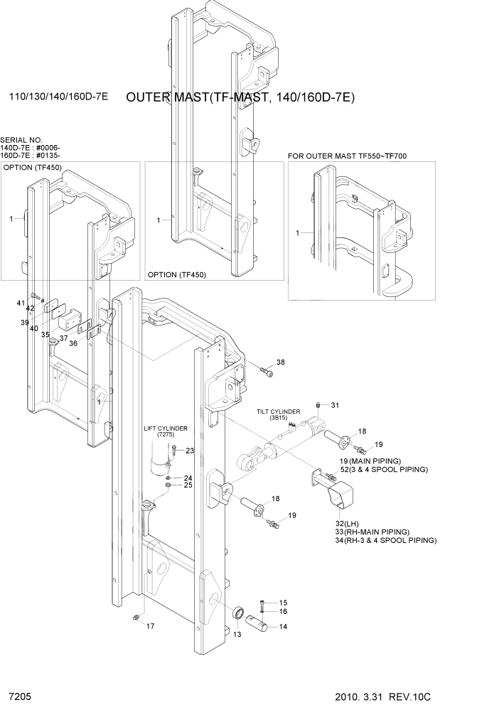Схема запчастей Hyundai 110/130/140/160D-7E - PAGE 7205 OUTER MAST(TF-MAST, 140/160D-7E) РАБОЧЕЕ ОБОРУДОВАНИЕ