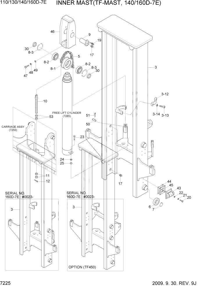Схема запчастей Hyundai 110/130/140/160D-7E - PAGE 7225 INNER MAST(TF-MAST, 140/160D-7E) РАБОЧЕЕ ОБОРУДОВАНИЕ