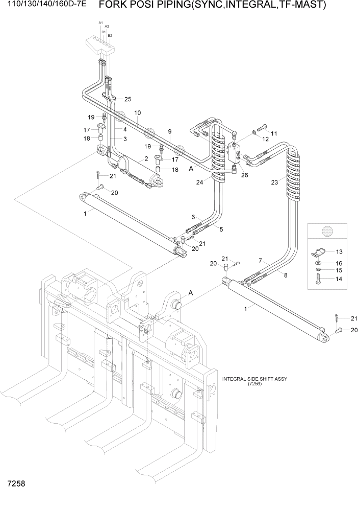 Схема запчастей Hyundai 110/130/140/160D-7E - PAGE 7258 FORK POSI PIPING(SYNC,INTEGRAL,TF-MAST) РАБОЧЕЕ ОБОРУДОВАНИЕ