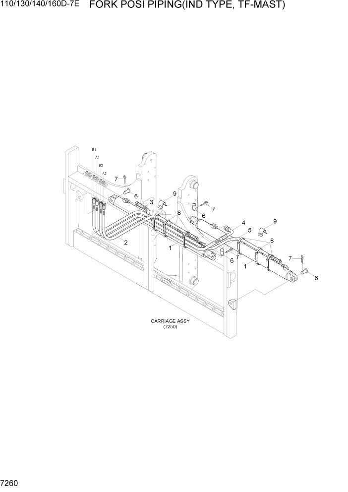 Схема запчастей Hyundai 110/130/140/160D-7E - PAGE 7260 FORK POSI PIPING(IND TYPE, TF MAST) РАБОЧЕЕ ОБОРУДОВАНИЕ