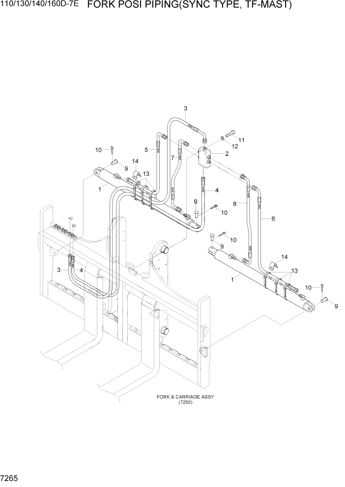 Схема запчастей Hyundai 110/130/140/160D-7E - PAGE 7265 FORK POSI PIPING(SYNC TYPE, TF-MAST) РАБОЧЕЕ ОБОРУДОВАНИЕ