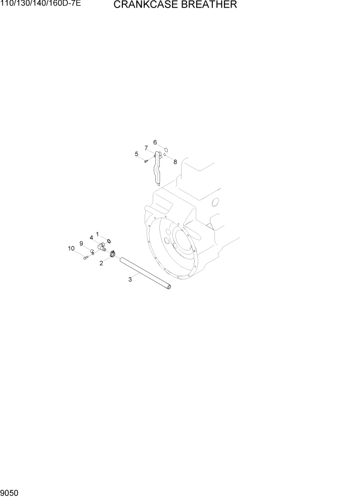 Схема запчастей Hyundai 110/130/140/160D-7E - PAGE 9050 CRANKCASE BREATHER ДВИГАТЕЛЬ БАЗА