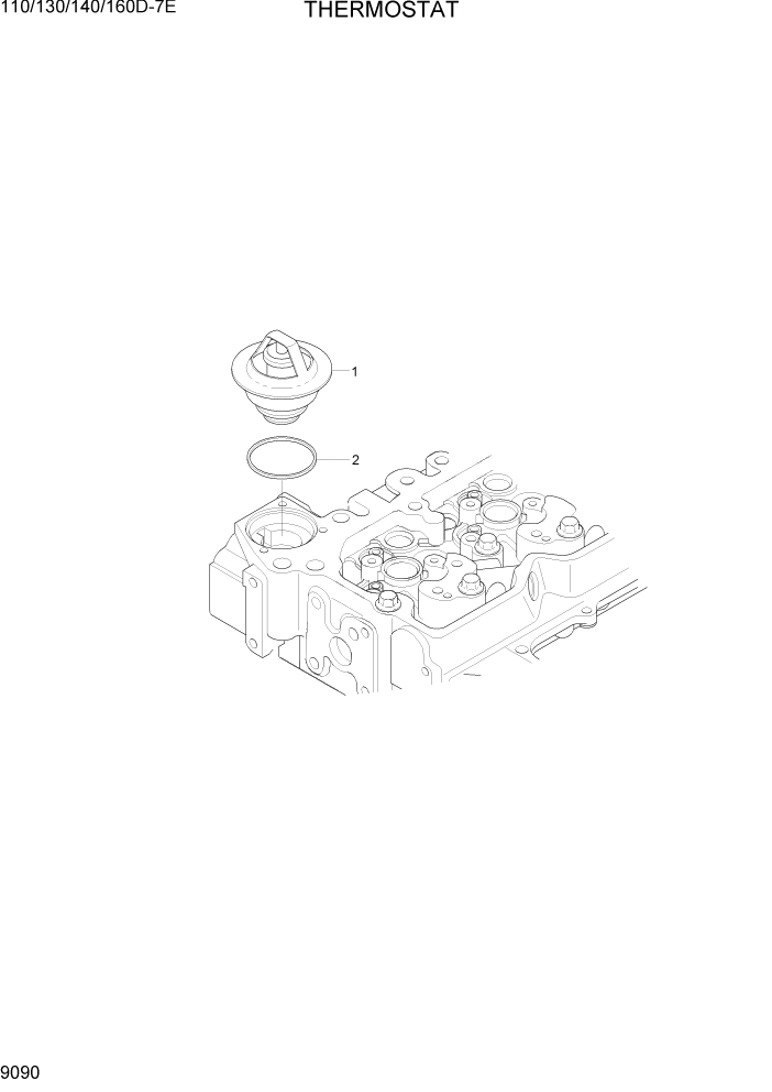 Схема запчастей Hyundai 110/130/140/160D-7E - PAGE 9090 THERMOSTAT ДВИГАТЕЛЬ БАЗА