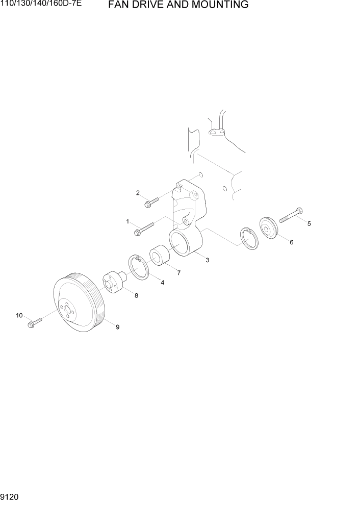 Схема запчастей Hyundai 110/130/140/160D-7E - PAGE 9120 FAN DRIVE AND MOUNTING ДВИГАТЕЛЬ БАЗА