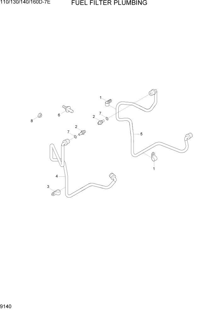 Схема запчастей Hyundai 110/130/140/160D-7E - PAGE 9140 FUEL FILTER PLUMBING ДВИГАТЕЛЬ БАЗА