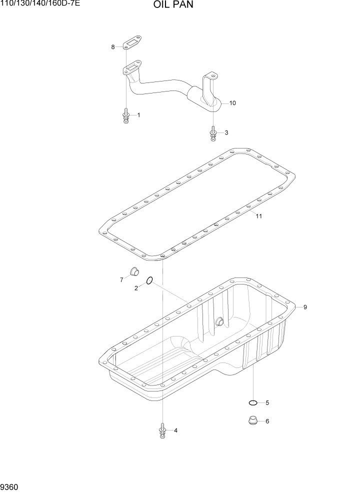 Схема запчастей Hyundai 110/130/140/160D-7E - PAGE 9360 OIL PAN ДВИГАТЕЛЬ БАЗА