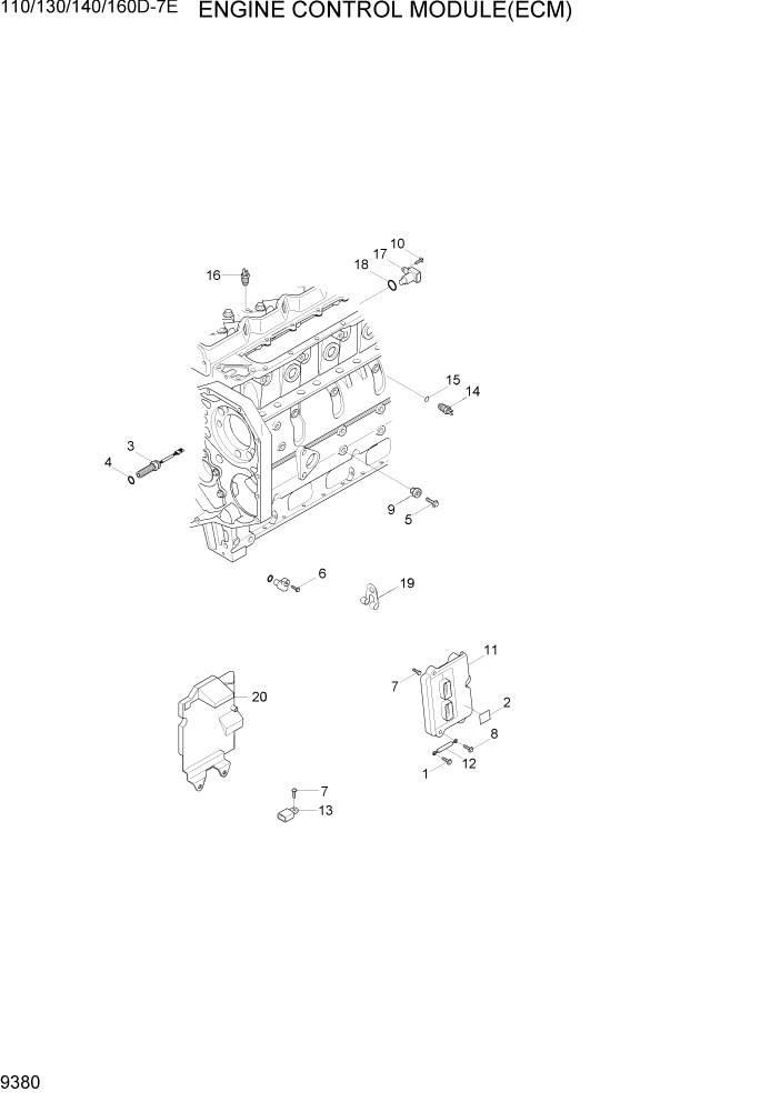 Схема запчастей Hyundai 110/130/140/160D-7E - PAGE 9380 ENGINE CONTROL MODULE(ECM) ДВИГАТЕЛЬ БАЗА