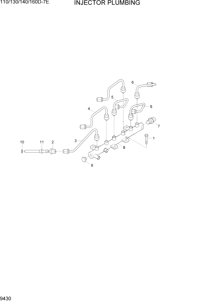 Схема запчастей Hyundai 110/130/140/160D-7E - PAGE 9430 INJECTOR PLUMBING ДВИГАТЕЛЬ БАЗА