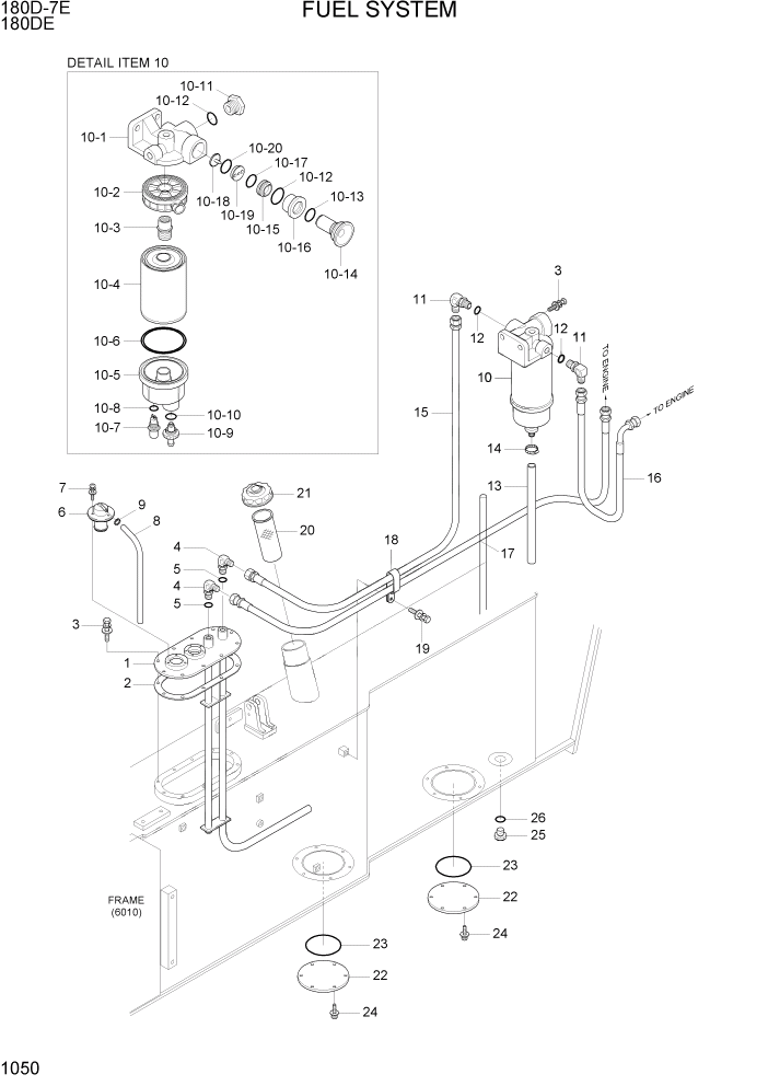 Схема запчастей Hyundai 180DE - PAGE 1050 FUEL SYSTEM СИСТЕМА ДВИГАТЕЛЯ